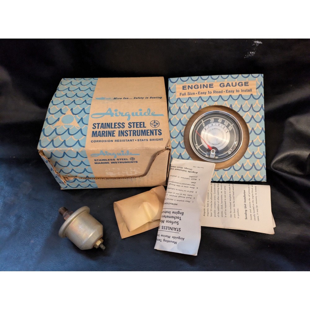 Vintage Airguide Oil Pressure Engine Gauge Stainless Steel 721-B‎ NEW